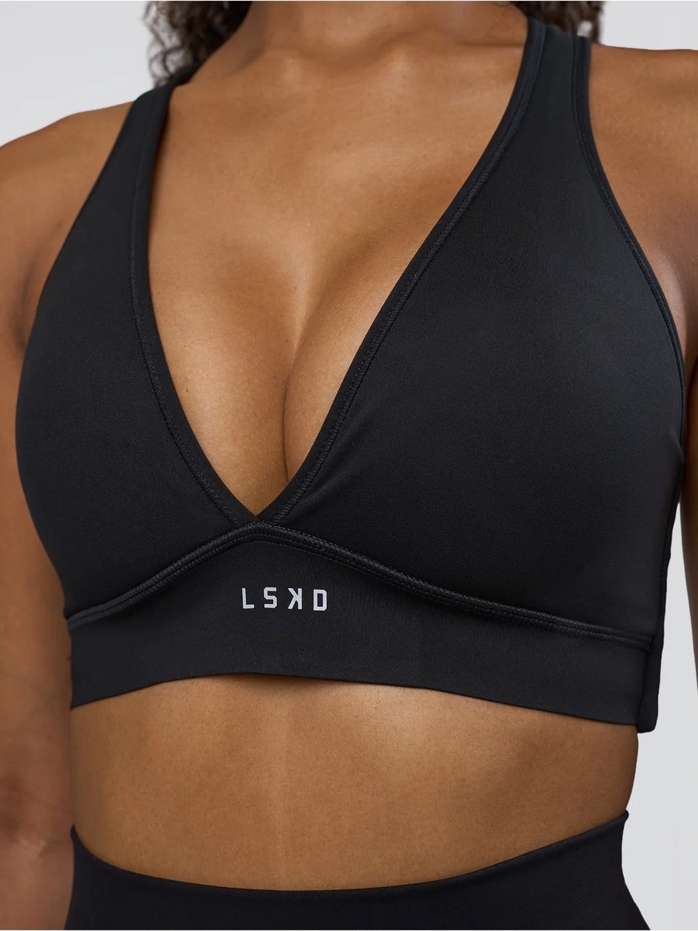 LSKD Women’s Black V-Neck Stamina Sports Bra D/DD/E cup size Medium